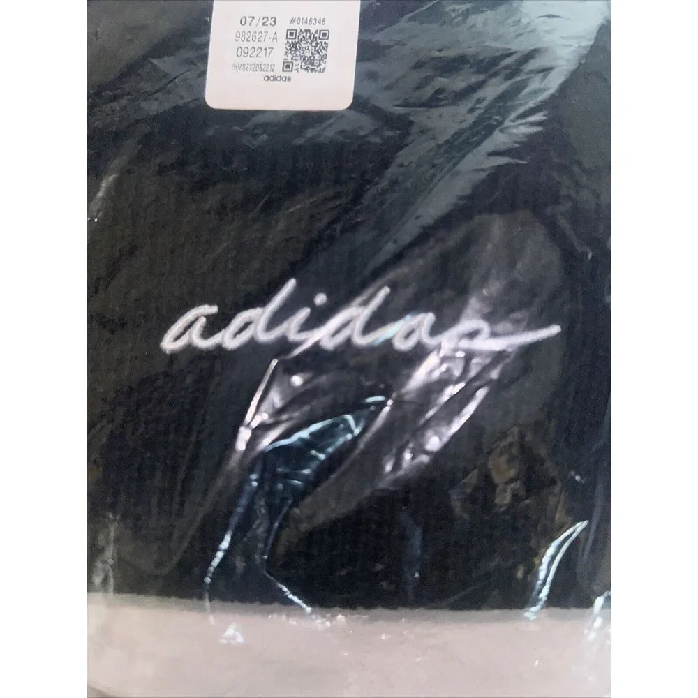 Adidas Womens Beanie Script Cuff Fold Black Hat Cap White Cursive‎ Logo NEW NWT